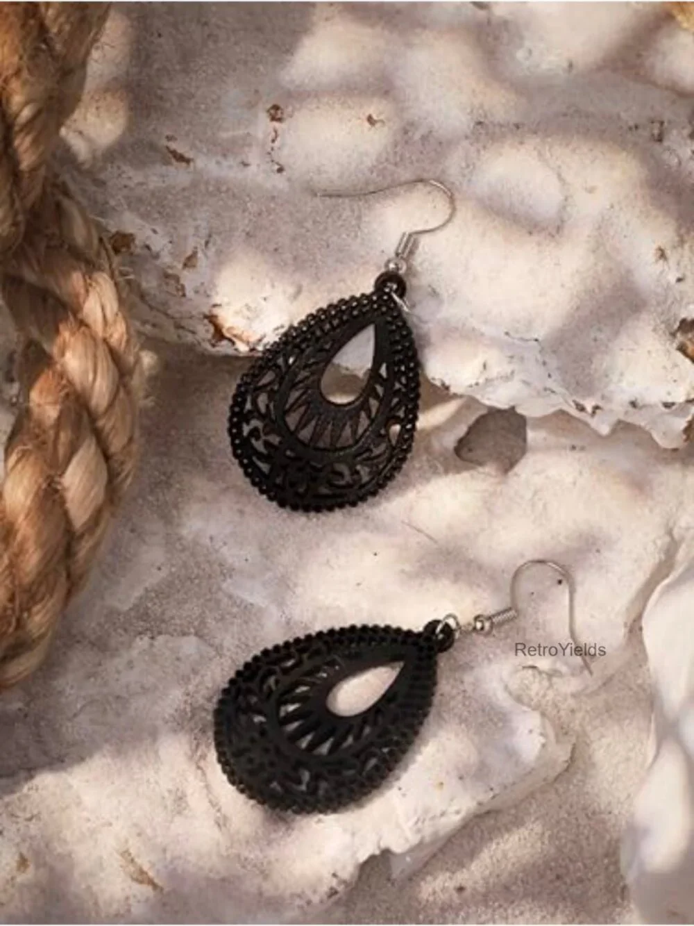 Bohemian Hollow Cut-Out Wood Leather Dangle Drop Earrings